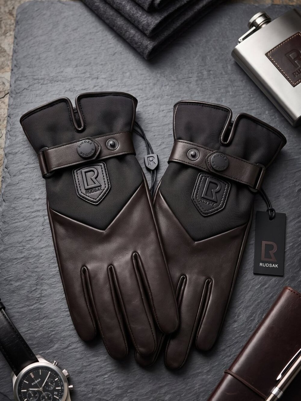 Rudsak Women’s Black Leather & Fabric Gloves NWT